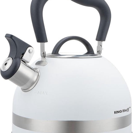 KingHoff RVS Fluitketel 1,8L Wit – Compact, Met Fluitsignaal en Ergonomisch Handvat