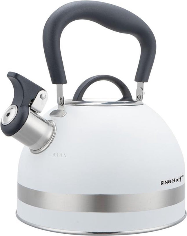 KingHoff RVS Fluitketel 1,8L Wit – Compact, Met Fluitsignaal en Ergonomisch Handvat