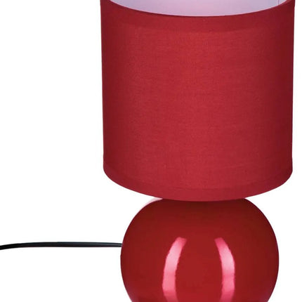 Rode Keramische Ball Tafellamp | E14 Nachtlamp | Stoffen Kap | Ø13 x H25 cm | Bureaulamp | Ceramic Ball Lamp
