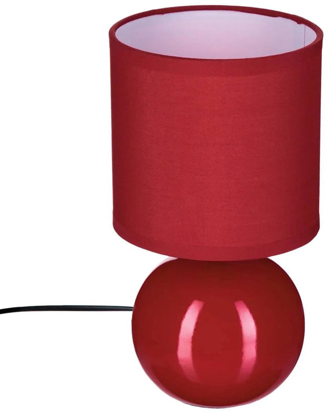 Rode Keramische Ball Tafellamp | E14 Nachtlamp | Stoffen Kap | Ø13 x H25 cm | Bureaulamp | Ceramic Ball Lamp