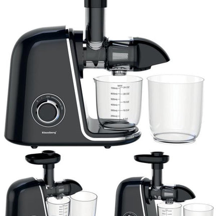 Klausberg Slow Juicer KB-7866 – 150W | Cold Press | Stille Juicer - Groenten en Fruitpers – Met Pulpreservoir - Zwart met Zilveren Accenten
