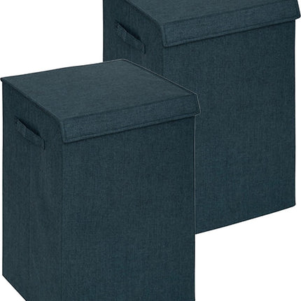 5Five Eureka sorteer wasmand - 2x - 74 liter - smaragd groen - 37 x 37 x 60 cm - MDF/Polyester stof - met afsluitklep