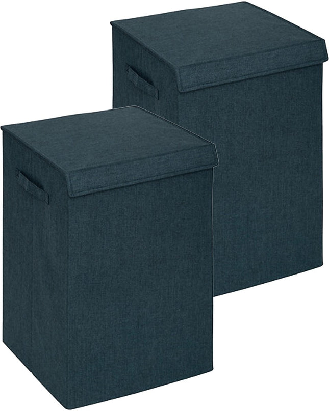 5Five Eureka sorteer wasmand - 2x - 74 liter - smaragd groen - 37 x 37 x 60 cm - MDF/Polyester stof - met afsluitklep