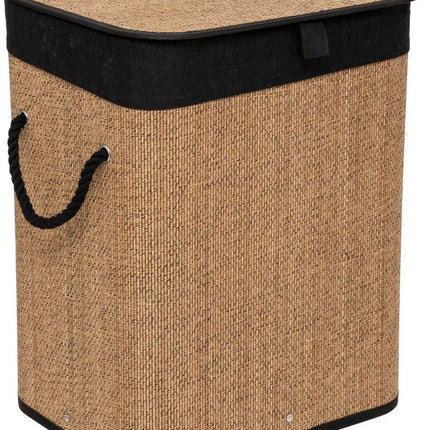 5Five Wasmand met deksel - bamboe hout - 60 Liter- naturel zwart - 41 x 30 x 50 cm