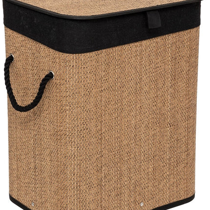 5Five Wasmand met deksel - bamboe hout - 60 Liter- naturel zwart - 41 x 30 x 50 cm