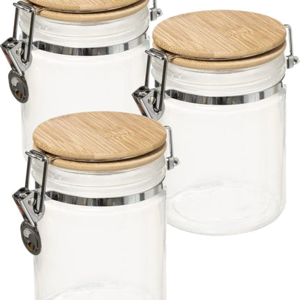 3x stuks voorraadbussen/voorraadpotten 0,75L glas wit met bamboe beugelsluiting - 750 ml - Voorraadpotten met luchtdichte sluiting