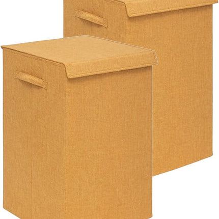 5Five Eureka sorteer wasmand - 2x - 74 liter - okergeel - 37 x 37 x 60 cm - MDF/Polyester stof - met afsluitklep