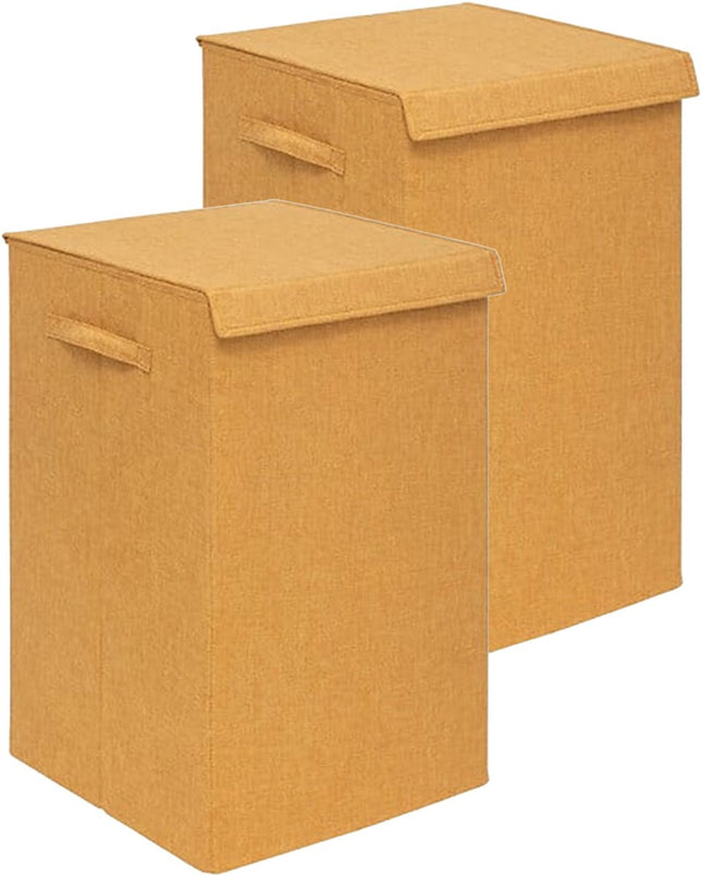 5Five Eureka sorteer wasmand - 2x - 74 liter - okergeel - 37 x 37 x 60 cm - MDF/Polyester stof - met afsluitklep