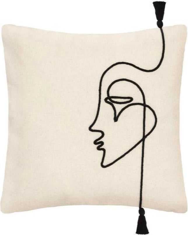 Sierkussen hoes wit en zwart face 40 x 40 cm