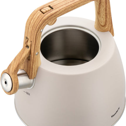 Klausberg 7917 - Fluitketel met fluit - 2.5 liter - RVS - beige - houten handvat