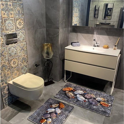 2 luxe Douchematten – Badkamer mat- Antislip - Vloermat - Waterabsorberend en Wasbaar-Lichtgrijs