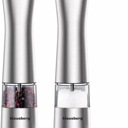 Klausberg KB7610 - Elektrische Peper- en Zoutmolen - Met Verlichting en Keramisch Maalwerk - Instelbare Maalfijnheid - RVS Behuizing - Werkt op 6x AAA Batterijen (niet inbegrepen)