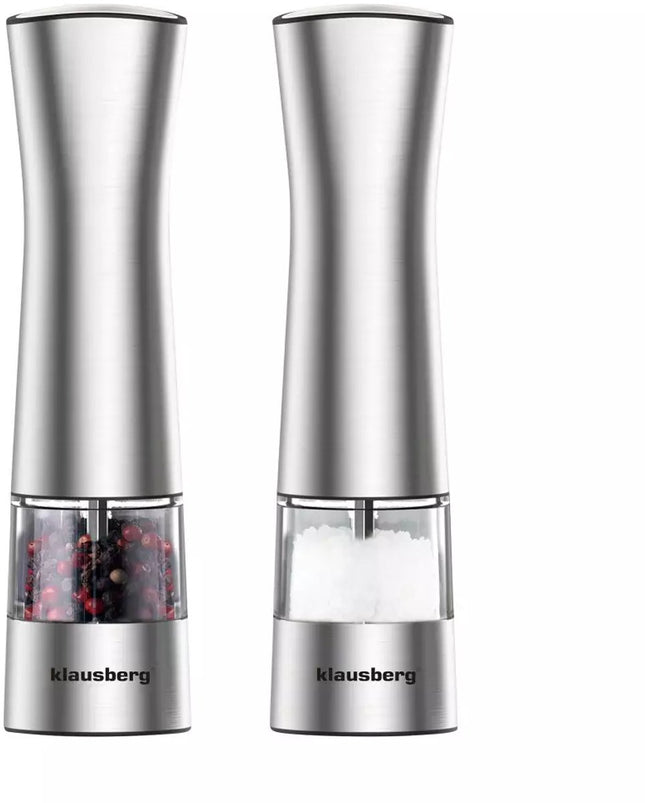 Klausberg KB7610 - Elektrische Peper- en Zoutmolen - Met Verlichting en Keramisch Maalwerk - Instelbare Maalfijnheid - RVS Behuizing - Werkt op 6x AAA Batterijen (niet inbegrepen)