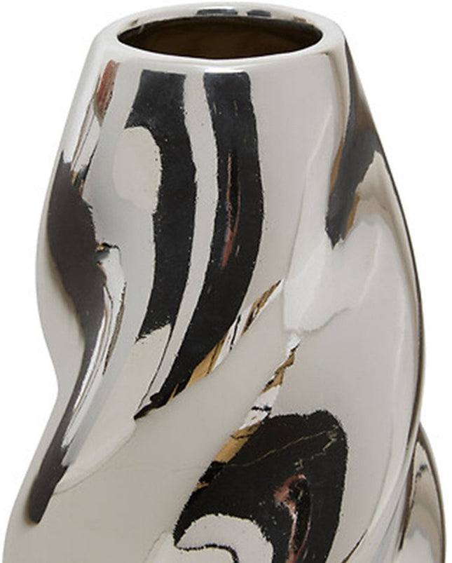 Atmosphera Bloemenvaas Silver Sky - zilver - keramiek - D10 x H21 cm - moderne vorm