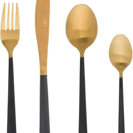 RVS 16 delige bestekset kleur goud en zwart voor 4 personen
