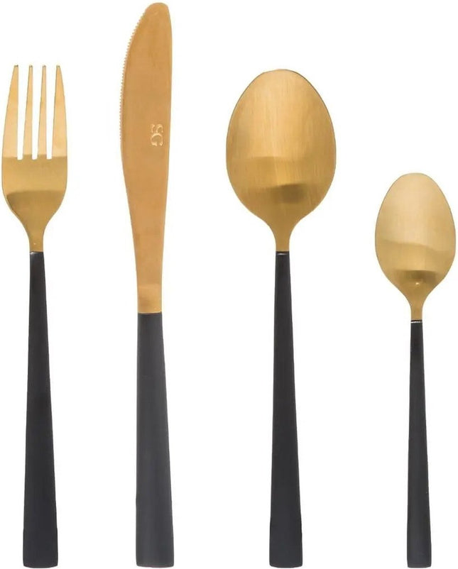 RVS 16 delige bestekset kleur goud en zwart voor 4 personen