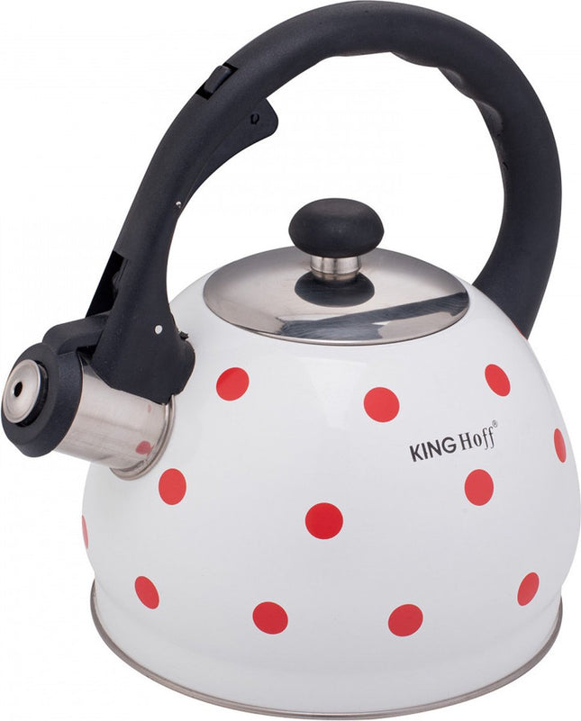 Kinghoff 1736 -Fluitketel - 2 liter - Wit met rode stippen - de originele versie waterkoker!