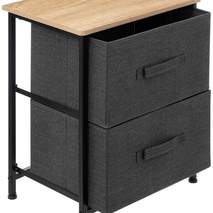 5Five Opbergmandkastje / nachtkastje - 2x manden - 45 x 30 x 51 cm - metaal/hout/stof - donkergrijs