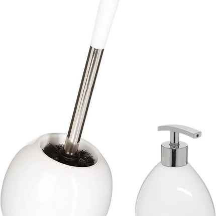 5Five - WC-/toiletborstel in houder - wit - Zeeppompje 300 ml