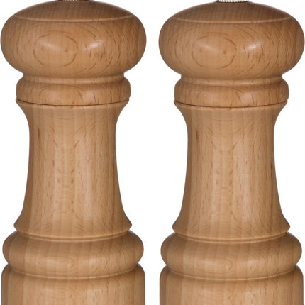 5Five Pepermolen/zoutmolen hout beige 14 cm - Set van 2x stuks - kruidenmolen - specerijenmolen - keukenkruidmolen