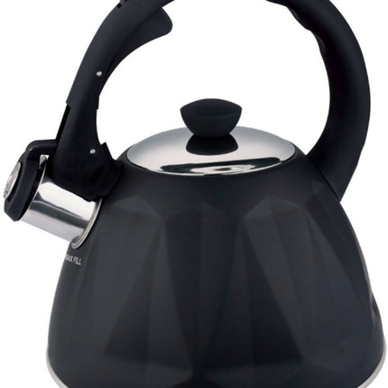 KINGHoff Fluitketel 2 Liter – RVS – Inductie Geschikt – Matte Zwarte Diamantstructuur – Soft-Touch Handgreep – KH-1997