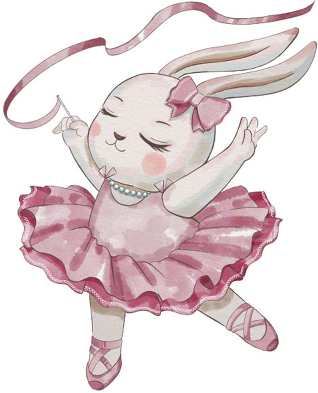Wandsticker Konijn Ballerina - 61x50 cm - Muurdecoratie voor Kinderkamer - Ballet Muurstickers Meisjeskamer - Zelfklevende Muurplaat - Babykamer