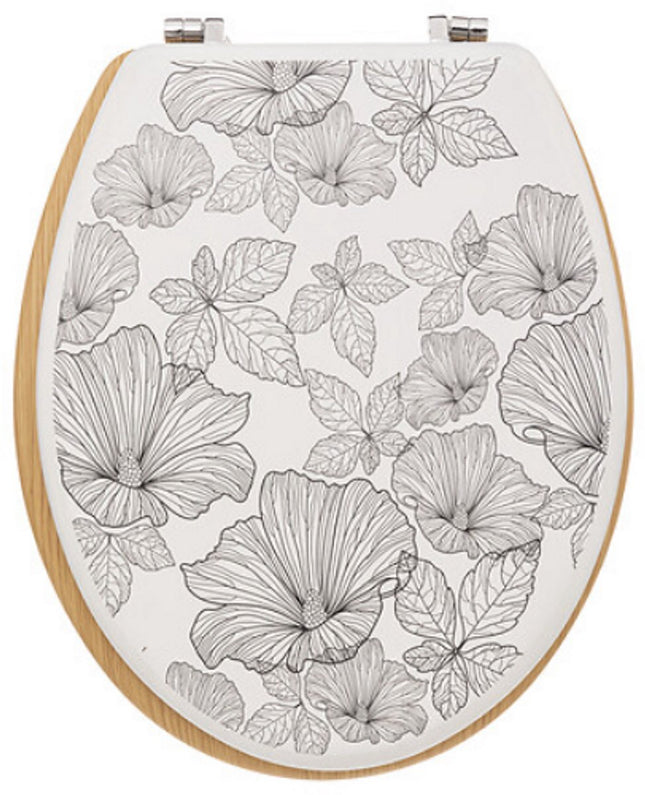 Blackflora Toiletbril met Bloemen Print - Sierlijke WC Bril - Duurzaam HDF Materiaal - 42,5 cm - WC-Bril