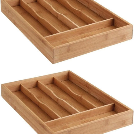 Set van 2x stuks secret de gourmet bestekbak - keuken organizer - 5-vaks - bamboe hout - 34 x 25 cm