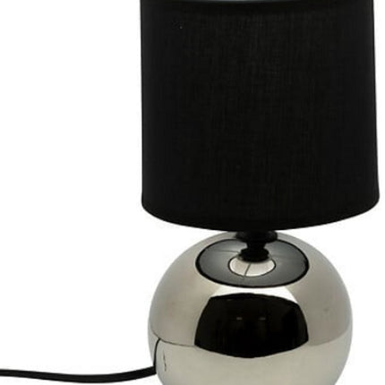 Zwart en Zilver Keramische Ball Tafellamp | E14 Nachtlamp | Stoffen Kap | Ø13 x H25 cm | Bureaulamp | Ceramic Ball Lamp