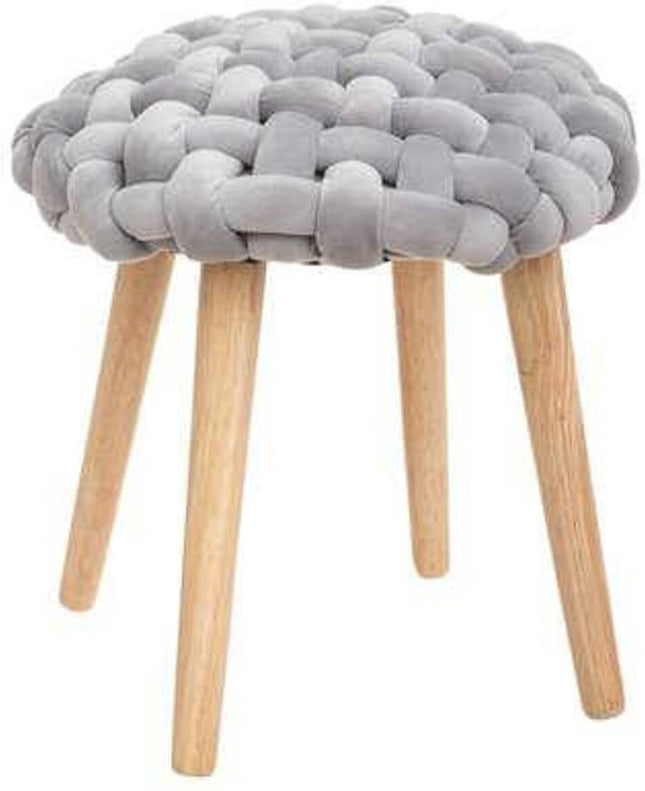 Atmosphera Cosy'ness krukje, houten onderstel en zitting, gebreid, hoogte 43 cm