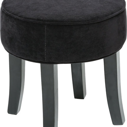 Atmosphera Zit krukje/bijzet stoel - hout/stof - zwart fluweel - D35 x H40 cm - Extra zitplaatsen