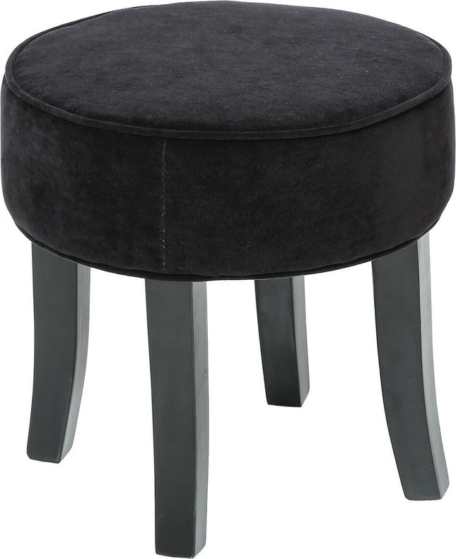 Atmosphera Zit krukje/bijzet stoel - hout/stof - zwart fluweel - D35 x H40 cm - Extra zitplaatsen