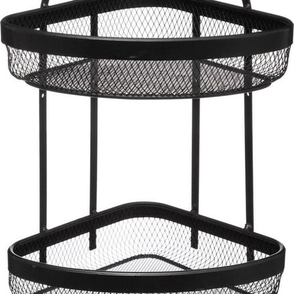 Creartix® Doucherek 2 niveaus - Zwart - Hoekschapjes – Hoek Mandjes – Opberg Mandjes – Hoekrekje – Neerzetten of Ophangen - Douchemandje – Kruidenrekje – Mesh – Doucherek Metaal – Industrieel – 23 x 23 x 33,5cm