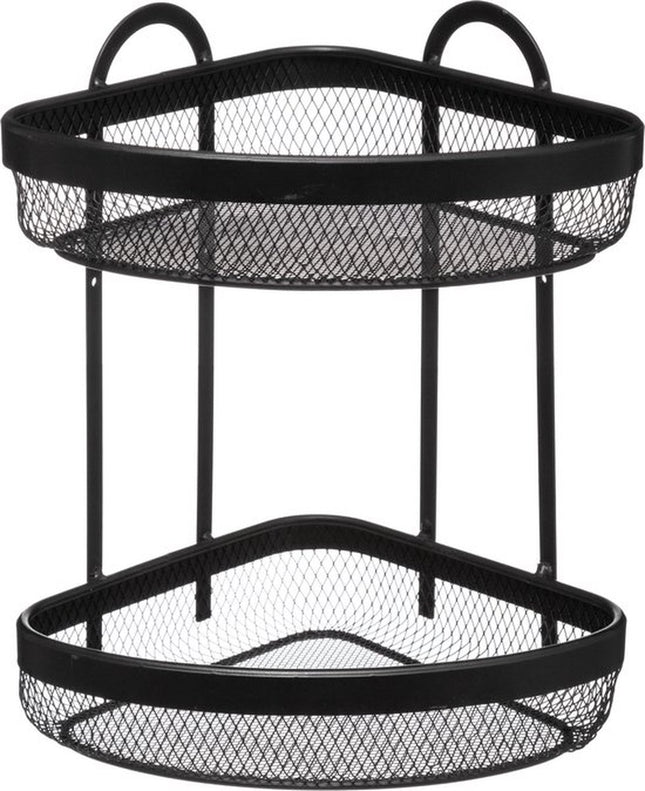 Creartix® Doucherek 2 niveaus - Zwart - Hoekschapjes – Hoek Mandjes – Opberg Mandjes – Hoekrekje – Neerzetten of Ophangen - Douchemandje – Kruidenrekje – Mesh – Doucherek Metaal – Industrieel – 23 x 23 x 33,5cm