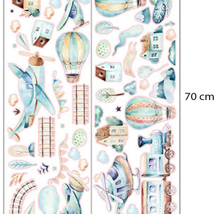 Wandsticker Vliegtuigen en Luchtballonnen - Zelfklevende Muurdecoratie voor Kinderkamer - 90x90 cm - Vliegtuig Wandsticker voor Jongenskamer en Kinderdagverblijf