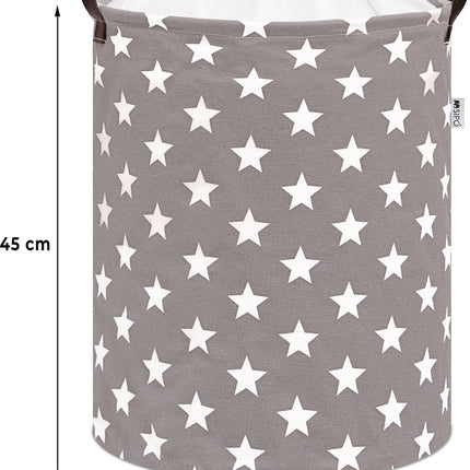 Grijze Speelgoedopbergmand met Sterren - Katoenen Wasmand voor Kinderen - Opbergbox met Trekkoord - 43 Liter - 35x35x45 cm - Kledingmand - Sipo