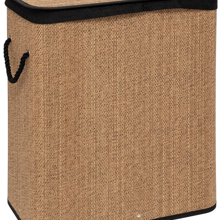 5Five Wasmand met deksel - bamboe hout - 60 Liter- naturel zwart - 41 x 30 x 50 cm