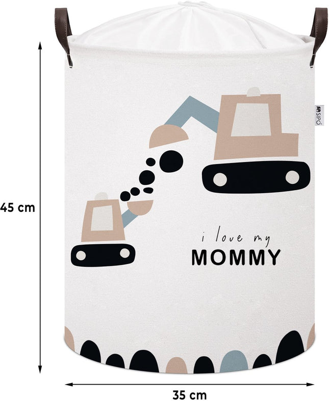 Graafmachine Speelgoedopbergmand - Katoenen Opbergbox met "I Love My Mommy" - Kinderwasmand - 43 Liter - 35x35x45 cm - Speelgoedmand - Sipo