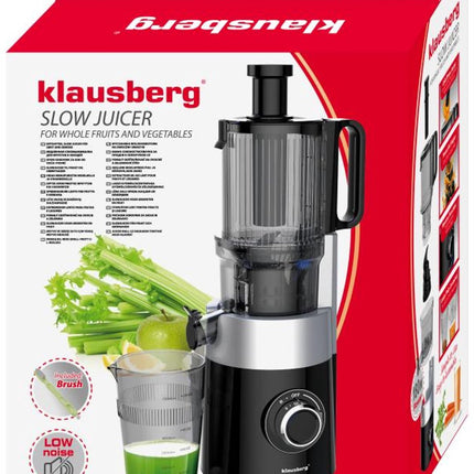 Klausberg KB-7871 Slowjuicer – Cold Press - Stille verticale juicer sapcentrifuge met brede vulopening – Fruitpers - Zwart/Zilver
