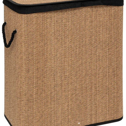 5Five Dubbele Wasmand met deksel - bamboe hout - 100 Liter- naturel zwart - 52 x 32 x 63 cm - sorteren mand