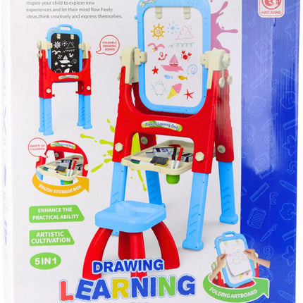 Leerbord 5-in-1 met Stoel - Tekentafel voor Kinderen met Whiteboard & Schoolbord - Verstelbaar Schrijfbord met Opbergvak - Educatief Speelgoed voor Tekenen en Schrijven - Complete set inclusief stiften en spons