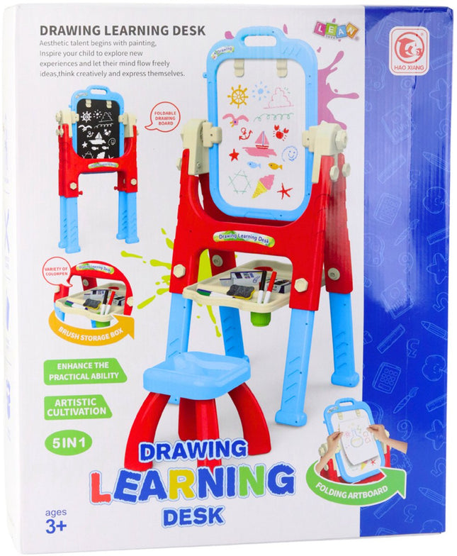 Leerbord 5-in-1 met Stoel - Tekentafel voor Kinderen met Whiteboard & Schoolbord - Verstelbaar Schrijfbord met Opbergvak - Educatief Speelgoed voor Tekenen en Schrijven - Complete set inclusief stiften en spons