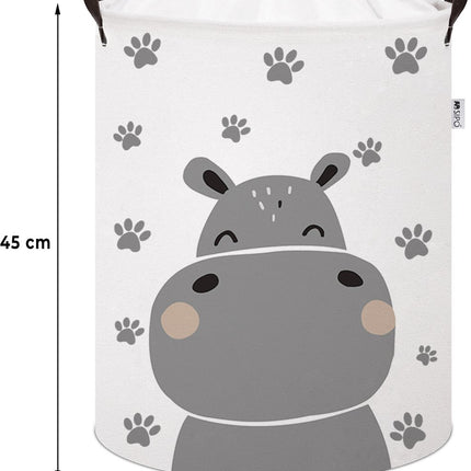 Nijlpaard Speelgoedopbergmand - Katoenen Opbergbox met Trekkoord - Kinderwasmand - 43 Liter - 35x35x45 cm - Opbergmand - Kledingmand - Sipo