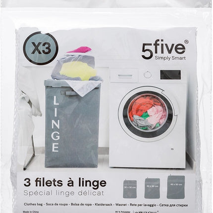 5Five Set van 3x stuks waszakjes/wasnetjes - wit - in 3 formaten - Wasgoed zakjes - BH zakjes