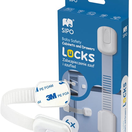 SIPO Strap Lock 6-delig - Verstelbaar Veiligheidsslot voor Laden en Kasten - Zelfklevende Meubelbeveiliging tegen Kinderen - Kastsloten -