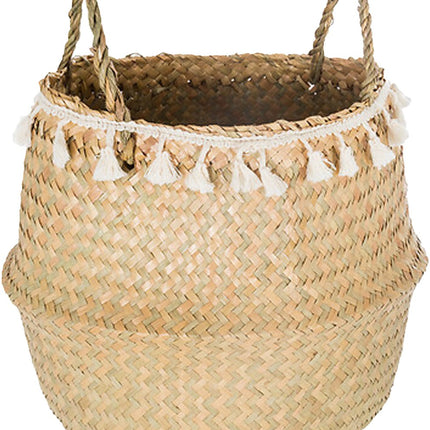 Atmosphera Opbergmand Ibiza - rond - riet - naturel - 30 x 37 cm - opvouwbaar - decoratie mand
