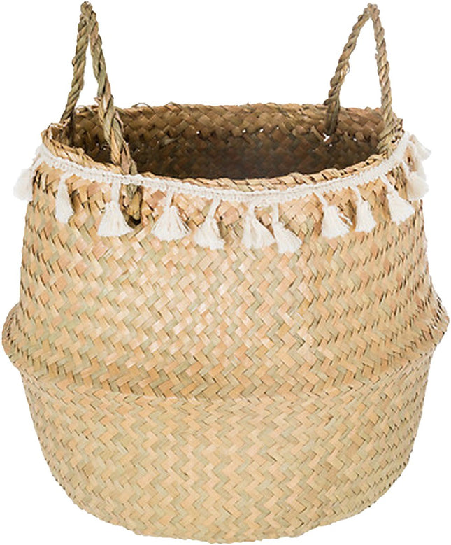 Atmosphera Opbergmand Ibiza - rond - riet - naturel - 30 x 37 cm - opvouwbaar - decoratie mand