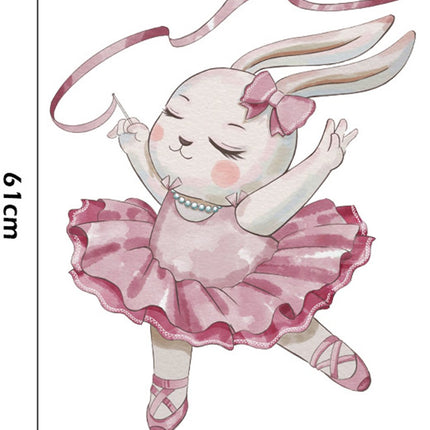 Wandsticker Konijn Ballerina - 61x50 cm - Muurdecoratie voor Kinderkamer - Ballet Muurstickers Meisjeskamer - Zelfklevende Muurplaat - Babykamer