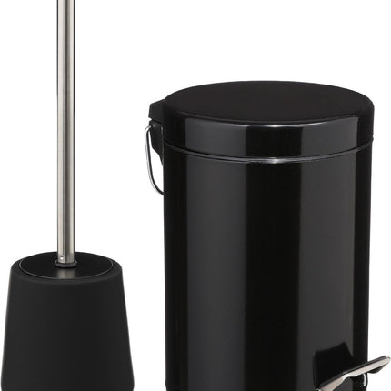 5Five Badkamer/toilet accessoires set - WC-borstel/pedaalemmer 3L- zwart - metaal/polyresin
