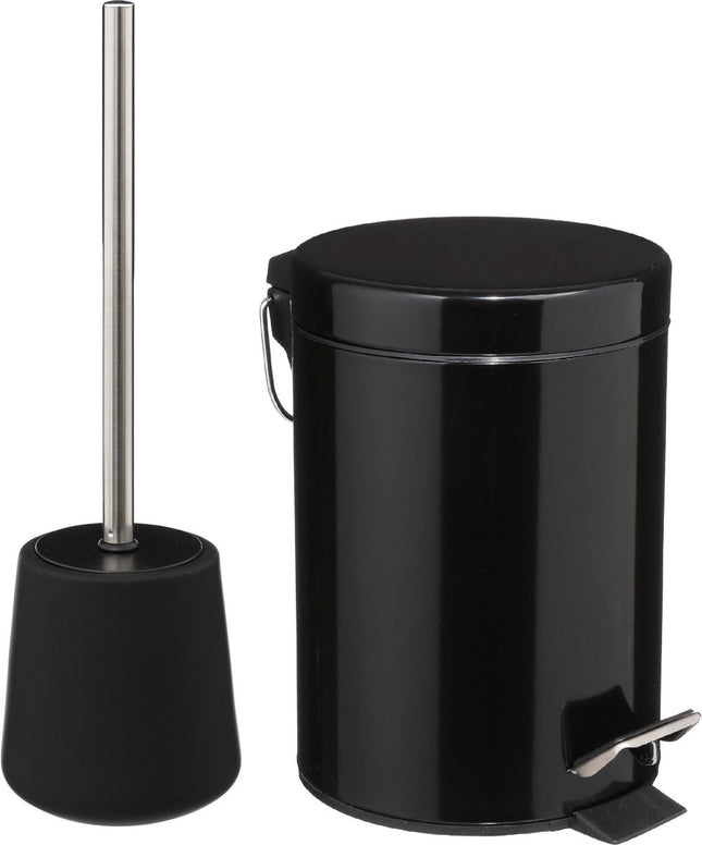 5Five Badkamer/toilet accessoires set - WC-borstel/pedaalemmer 3L- zwart - metaal/polyresin